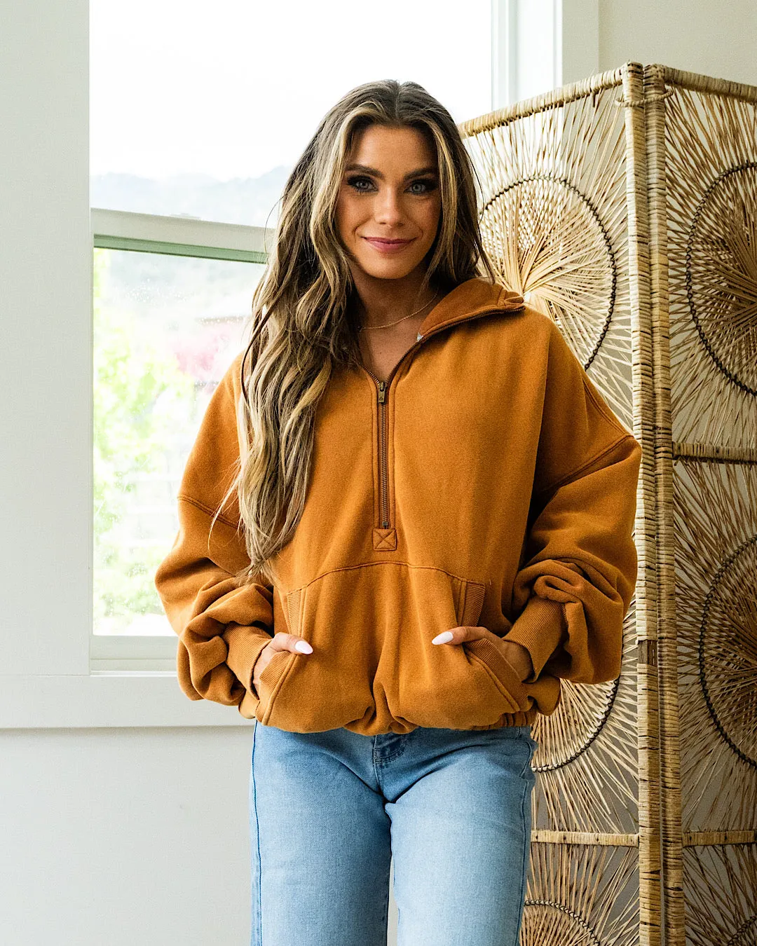 Ampersand Ave Oversized HalfZip Sweatshirt - Maple