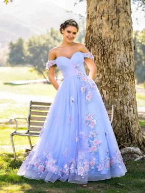 Bernadette |A Line off the shoulder Applique Tulle Floor Length Prom Dress