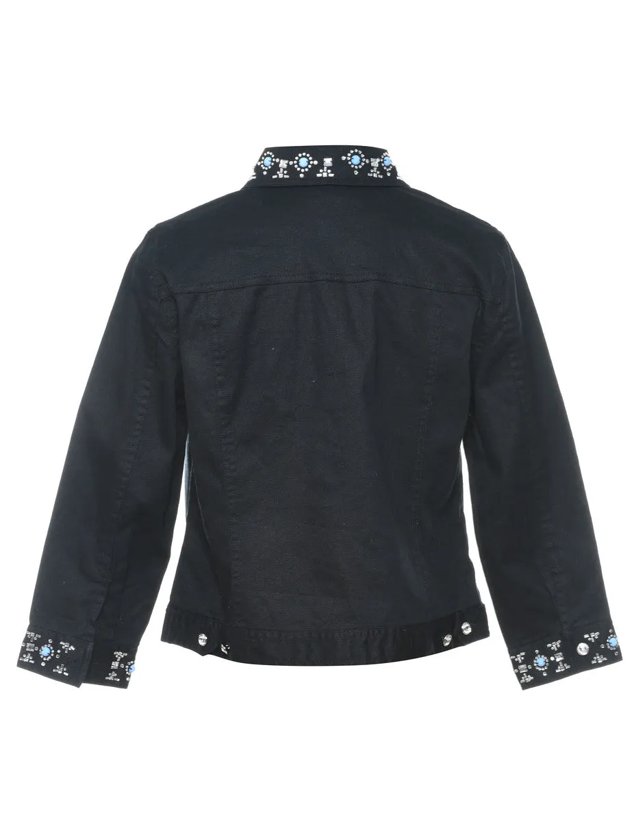 Black Sparkly Embellished Denim Jacket - M