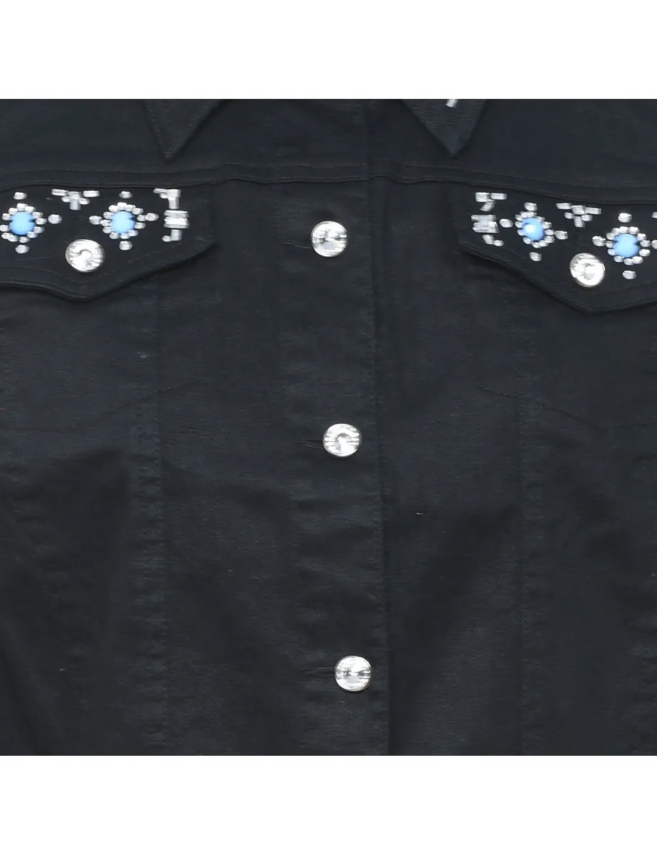 Black Sparkly Embellished Denim Jacket - M