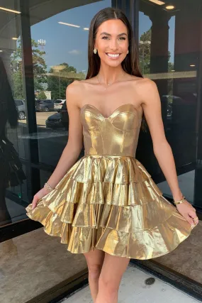 Bonny | Sweetheart Gold Metallic A-Line Ruffle Homecoming Dress