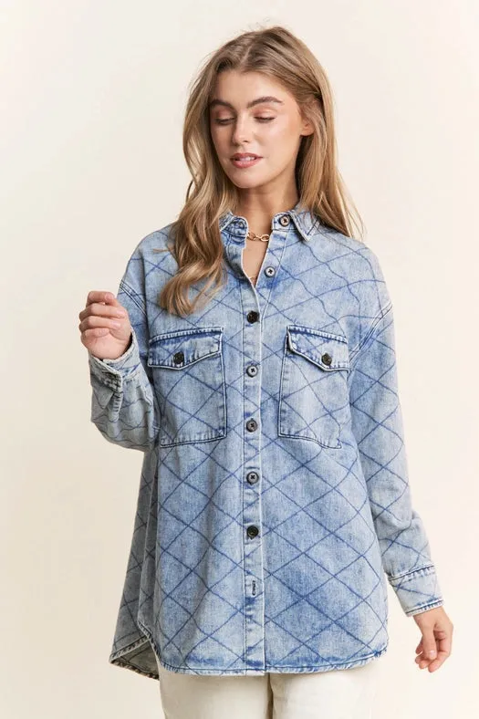 Classic Quilt Stitch Design Denim Jacket Denim Blue