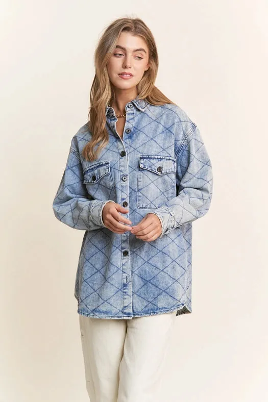 Classic Quilt Stitch Design Denim Jacket Denim Blue