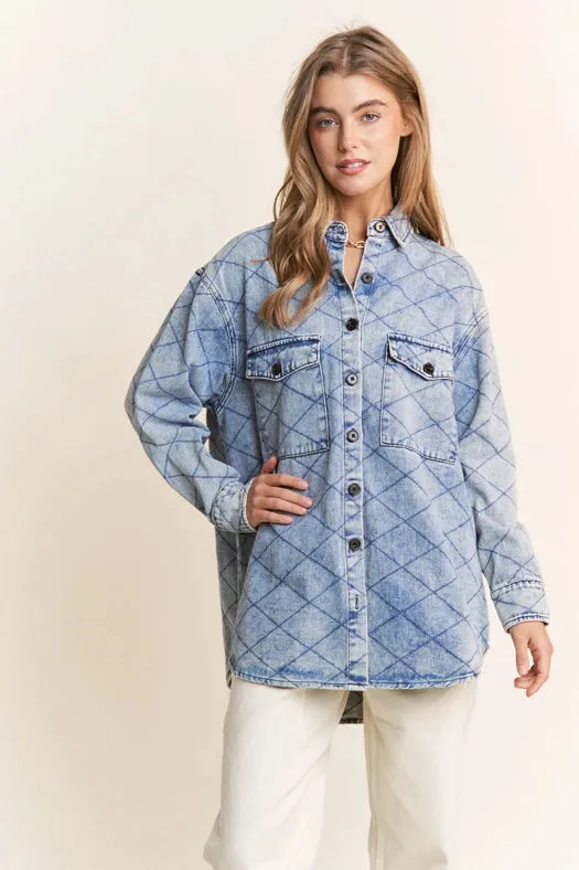 Classic Quilt Stitch Design Denim Jacket Denim Blue