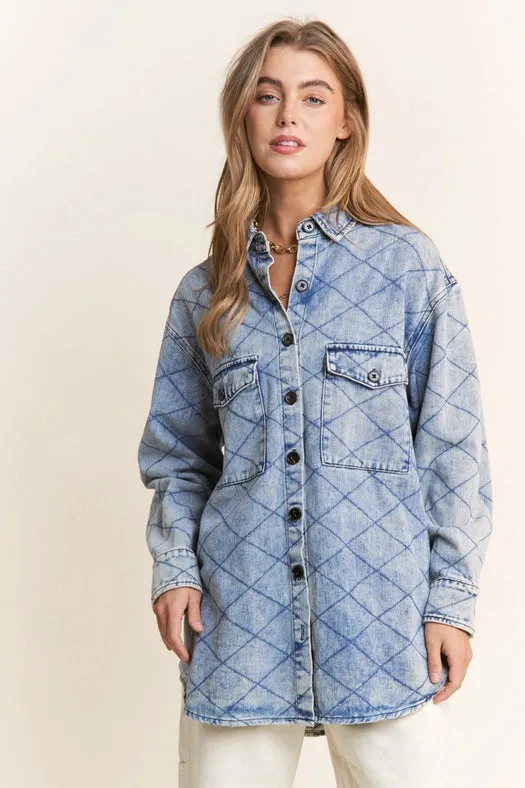 Classic Quilt Stitch Design Denim Jacket Denim Blue