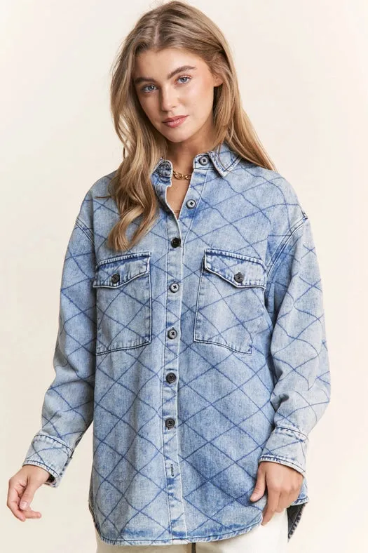 Classic Quilt Stitch Design Denim Jacket Denim Blue