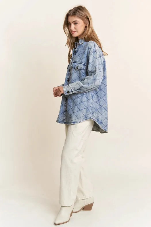 Classic Quilt Stitch Design Denim Jacket Denim Blue