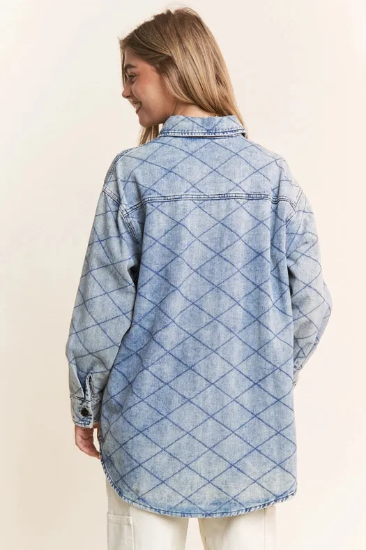 Classic Quilt Stitch Design Denim Jacket Denim Blue