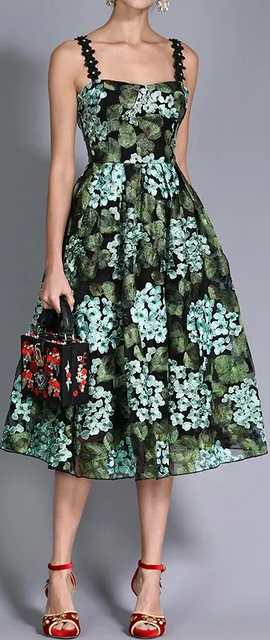 Hydrangea Print A-Line Dress