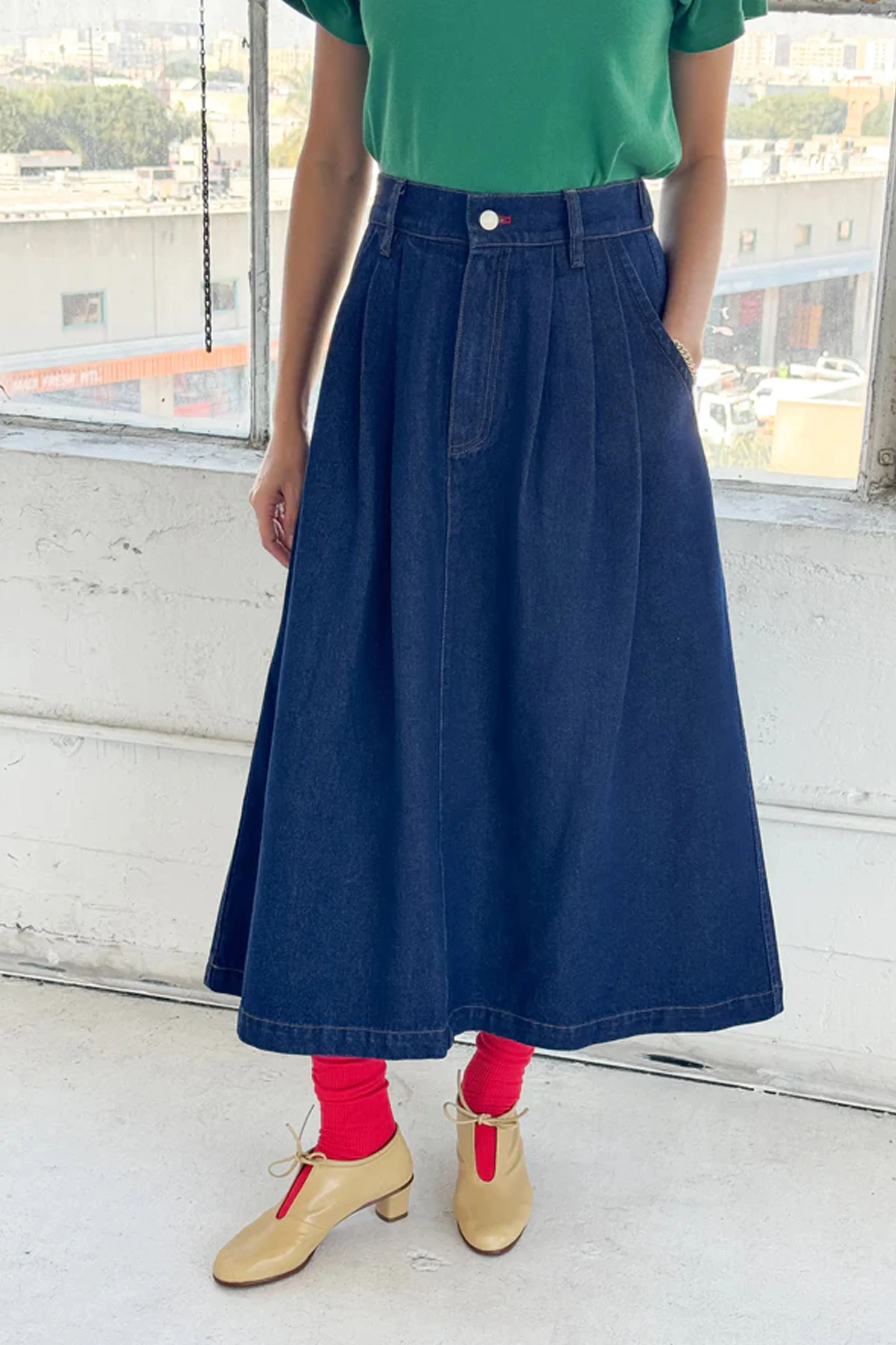 Le Bon Shoppe Long Farm Girl Raw Denim Skirt