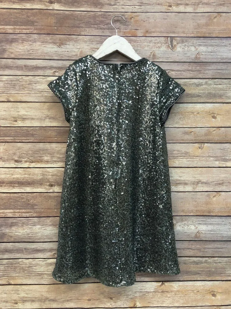 Little Girls Gray Sparkle Sequin Katy Short Sleeve Shift Party Dress 2-6