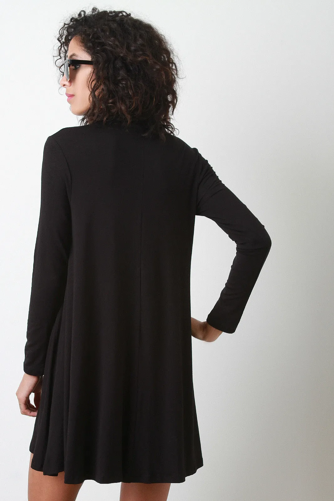 Mock Neck Long Sleeve Shift Dress