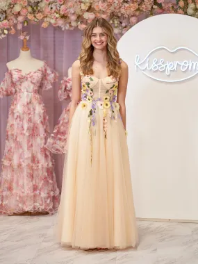 Piper | A-Line Corset Midi Prom Dress with 3D Flowers