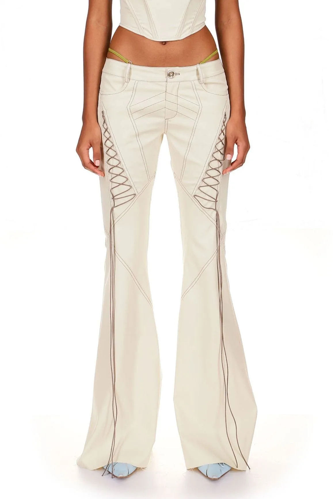 Sesame Low-rise Wide Leg Lace Up Pants