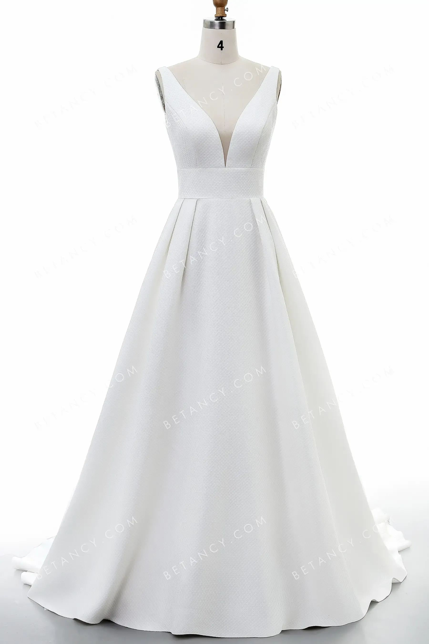 Simply Plunging Neckline A-line Textured Wedding Dress