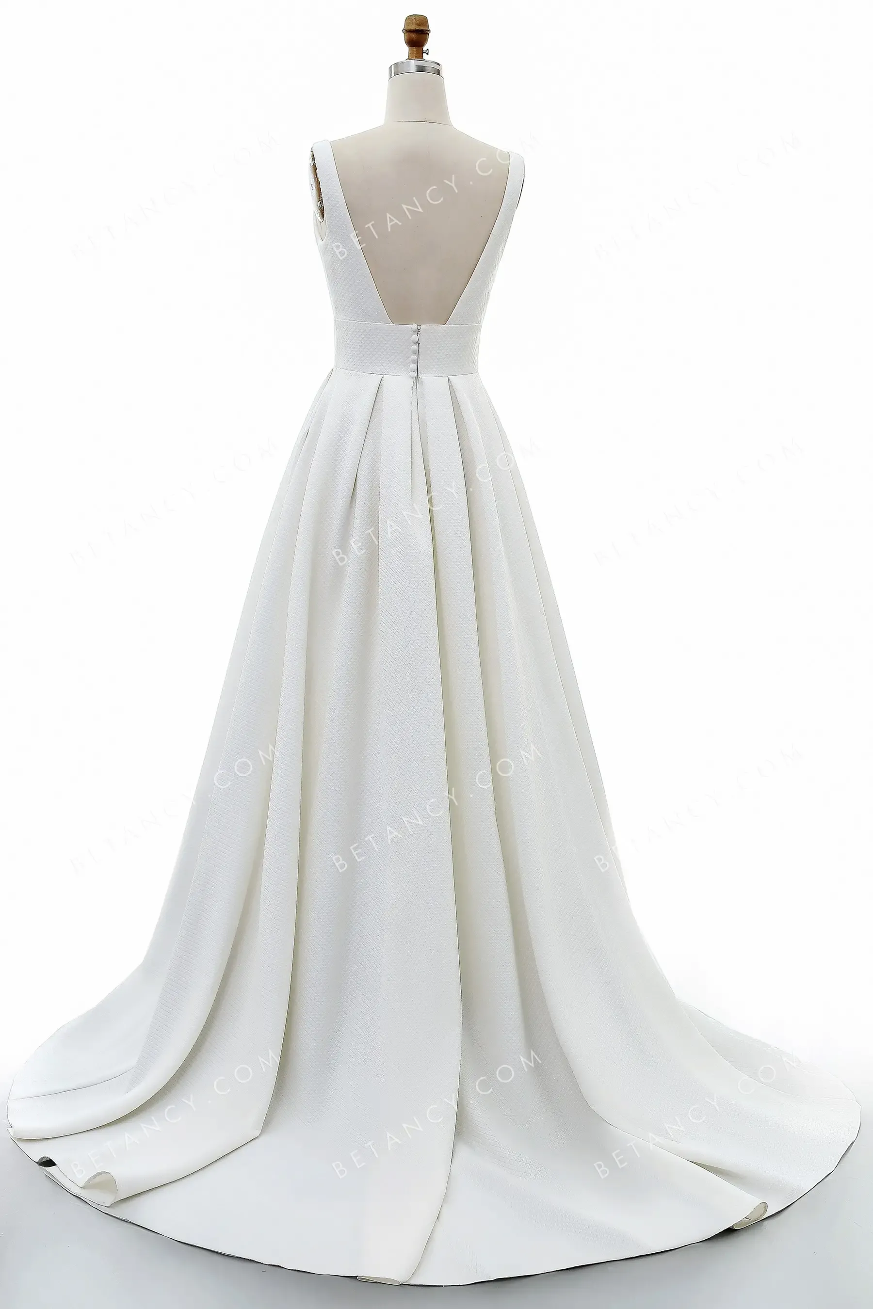 Simply Plunging Neckline A-line Textured Wedding Dress