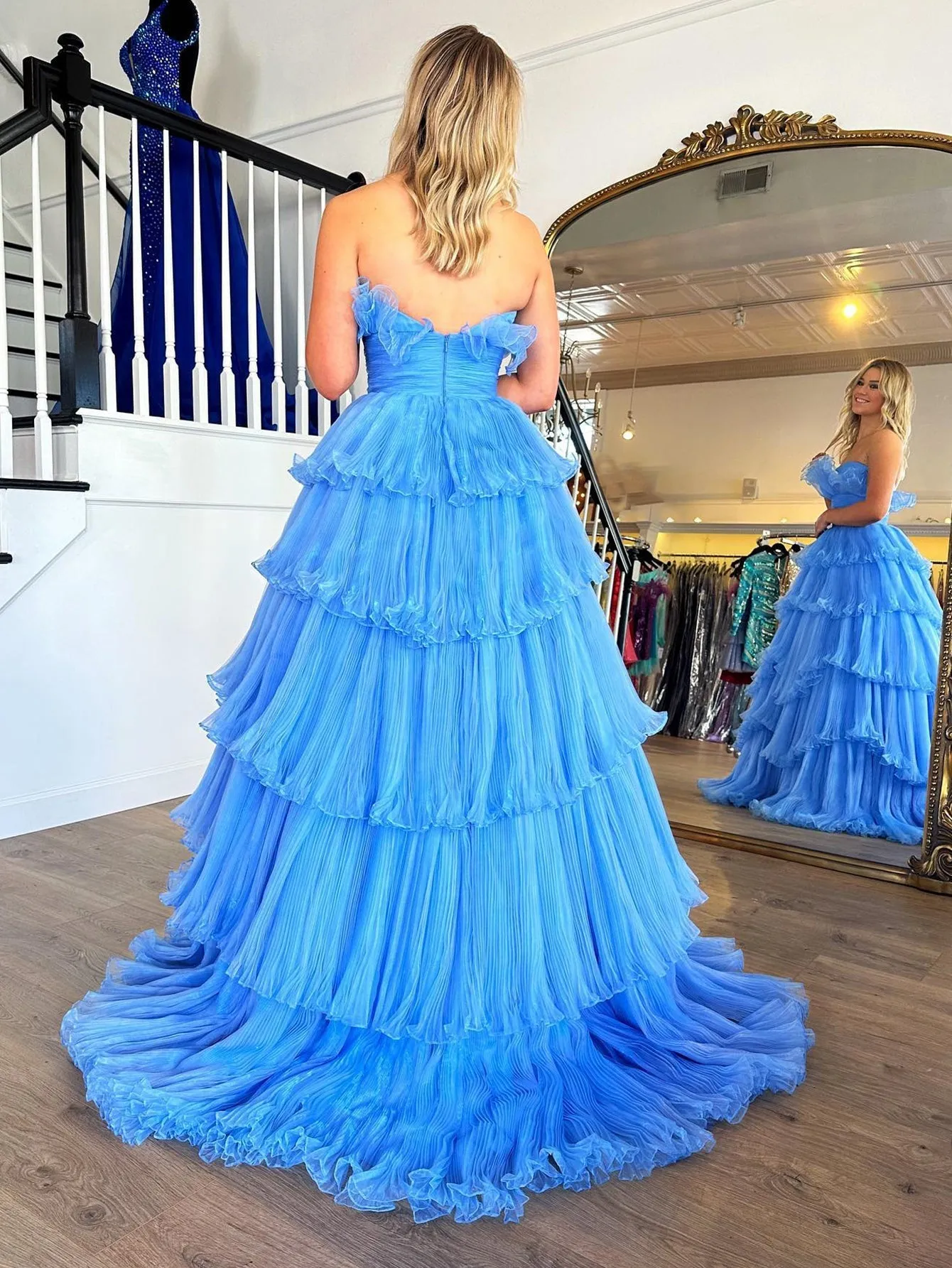 Vanessa |Strapless A-Line Tiered Crinkled Tulle Prom Dress